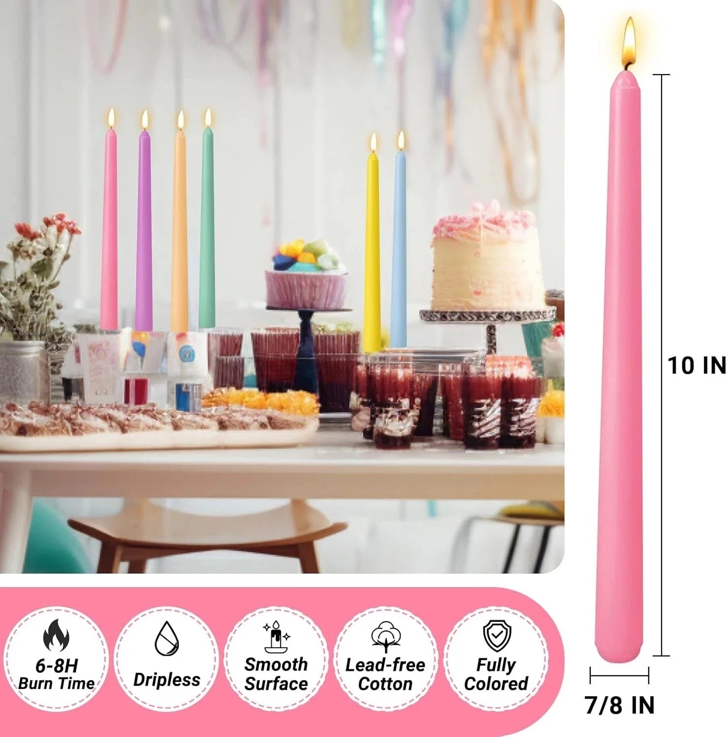 12 Pack 10 inch Multi-Color Taper Candle Set for Holiday Dinner Party 07FC0E-D4 - KOEEK [7]