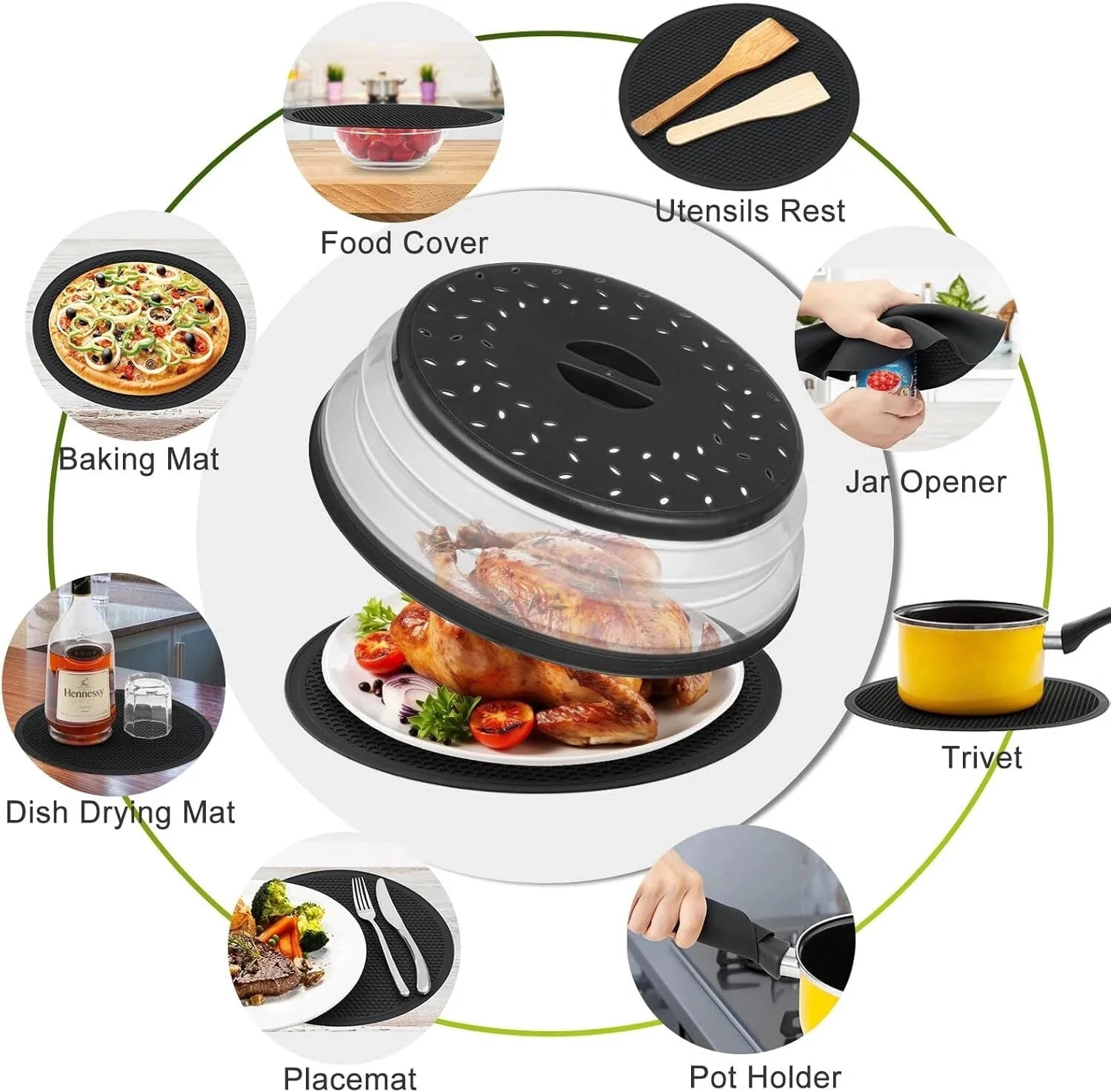 12" Microwave food Cover & Mat,Vented Collapsible Splatter Guard dish Plate lid 07FC0E-D4 - KOEEK [1]