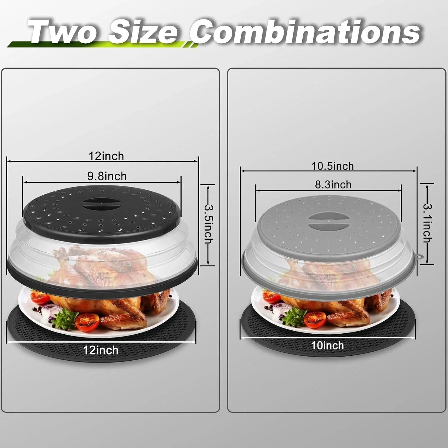 12" Microwave food Cover & Mat,Vented Collapsible Splatter Guard dish Plate lid 07FC0E-D4 - KOEEK [3]
