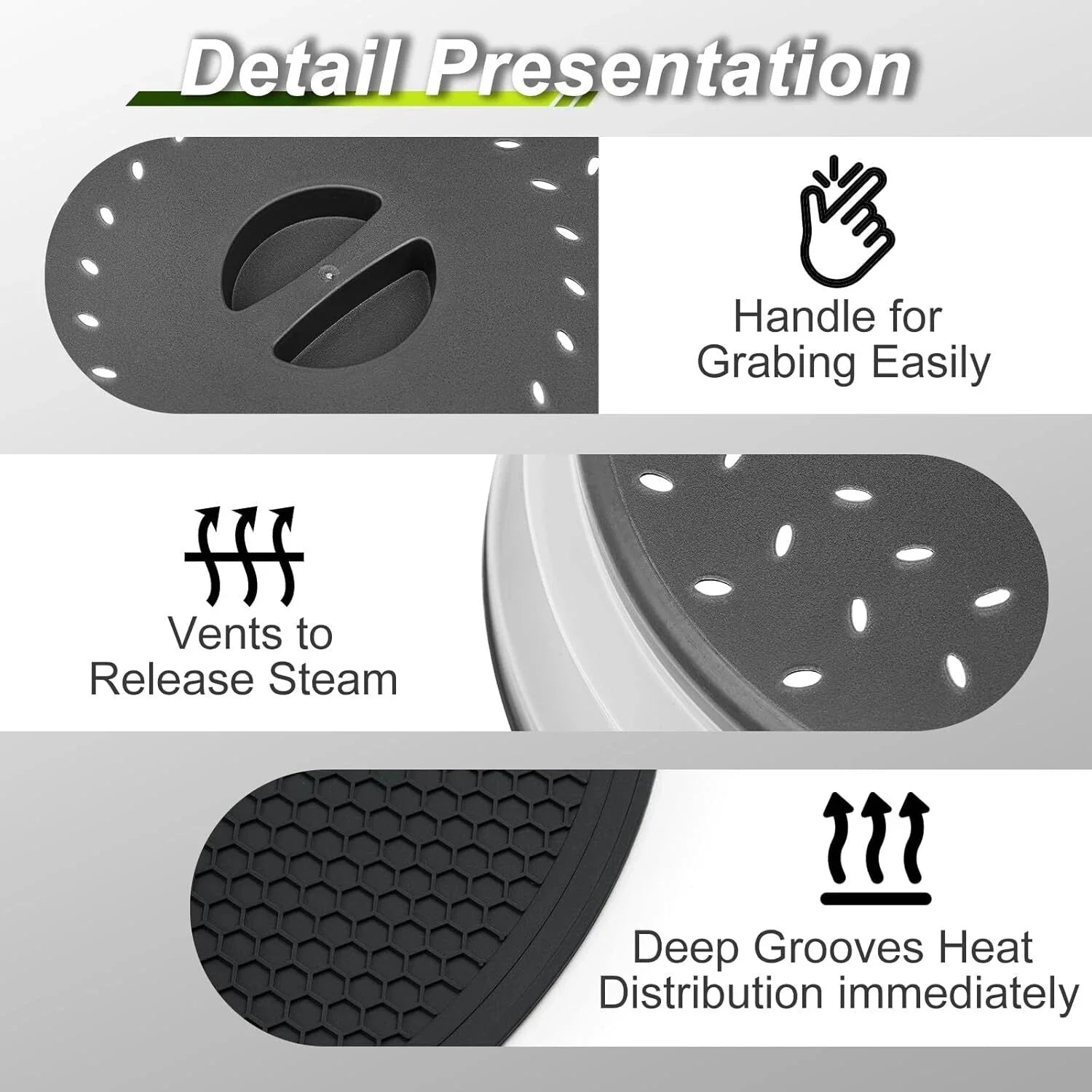 12" Microwave food Cover & Mat,Vented Collapsible Splatter Guard dish Plate lid 07FC0E-D4 - KOEEK [7]