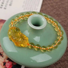 12mm Natural Yellow Citrine Pixiu Bracelet Wealth Charm Feng Shui 07FC0E-D4 - KOEEK [4]