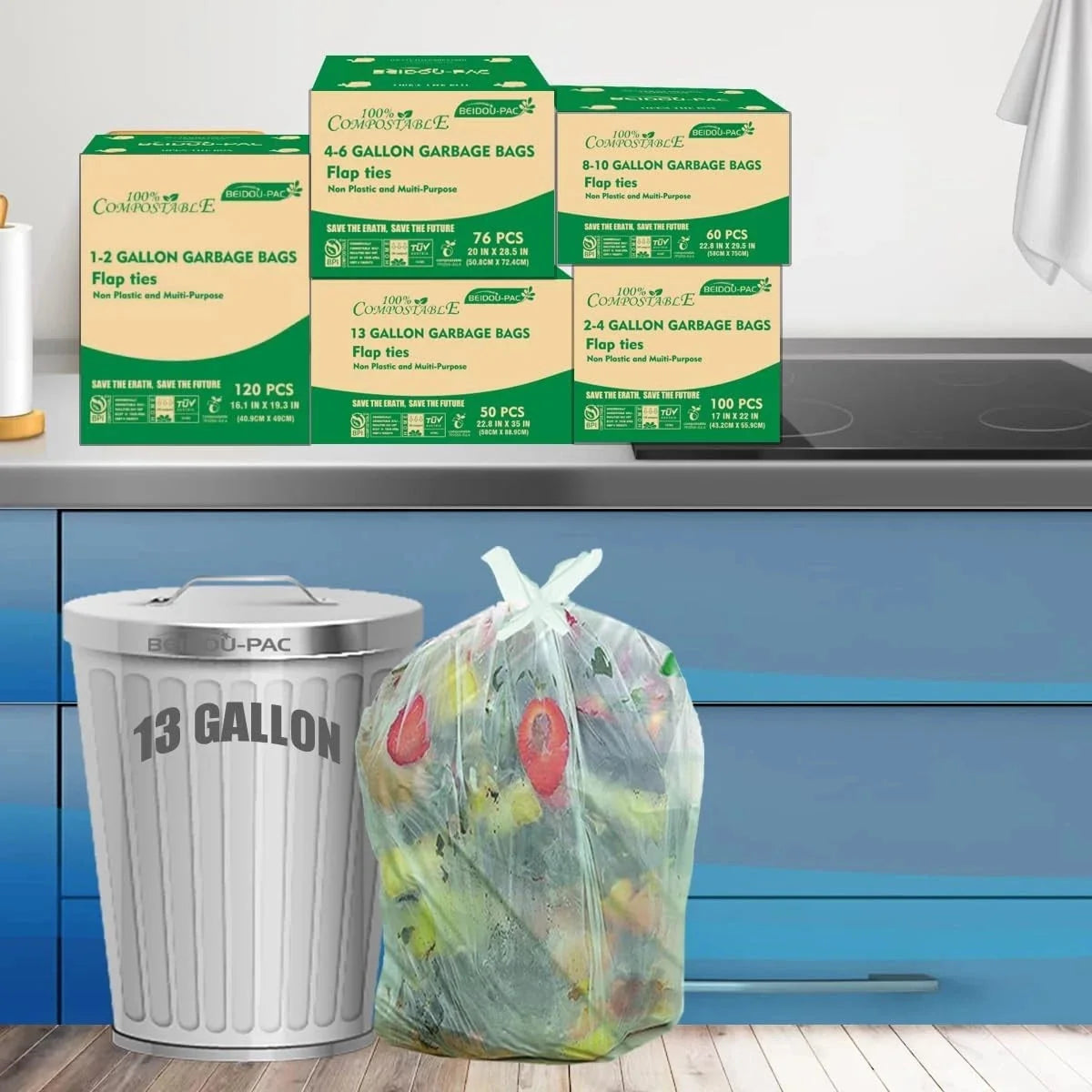 13-gallon flip-top compostable trash bags, pack of 50 07FC0E-D4 - KOEEK [6]