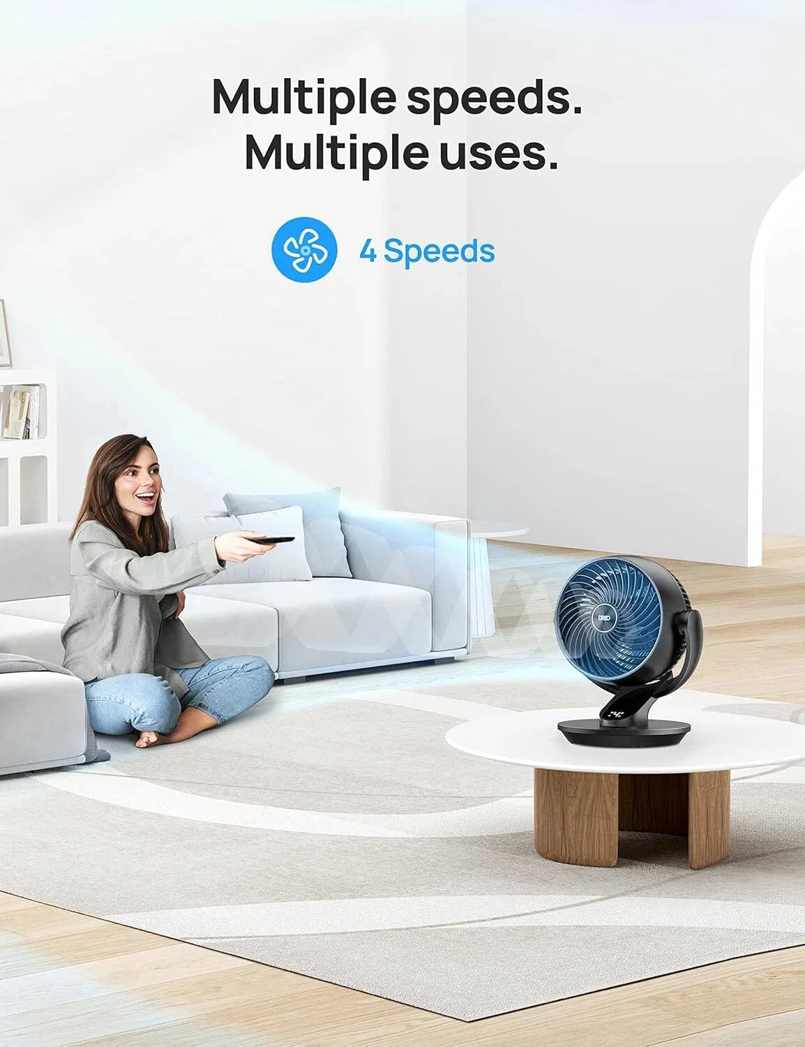 13-inch silent desk fan for bedroom, 70-foot air circulator with remote control 07FC0E-D4 - KOEEK [5]