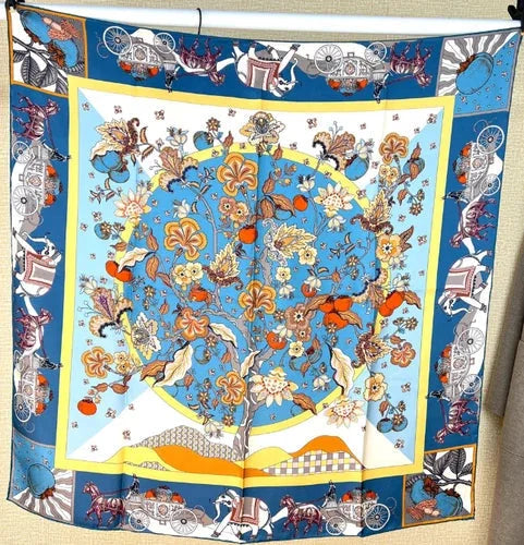 14 Momme Twill Silk Scarf wreath Print Shawl 35'' Bandanna Square Wrap 07FC0E-D4 - KOEEK [2]