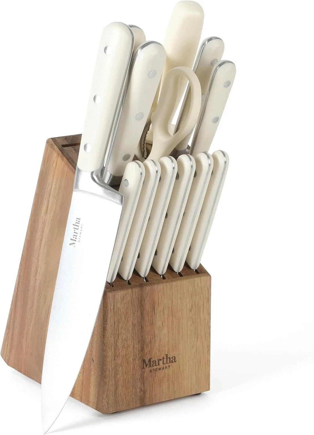 14 Piece High Carbon Stainless Steel Kitchen Knife Set - Linen White 07FC0E-D4 - KOEEK [1]