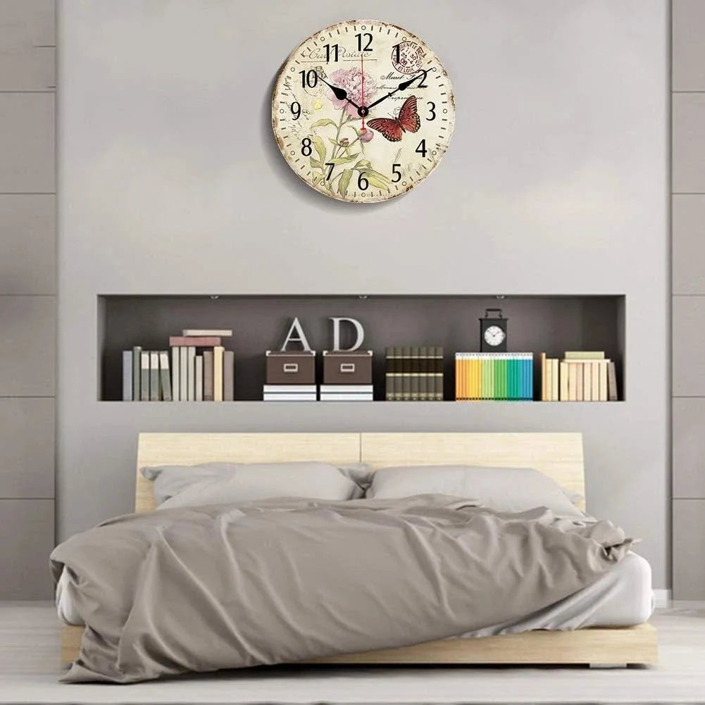 14''Silent Non-Ticking Wall Clock,Arabic Numerals Pattern Wooden Round Clock 07FC0E-D4 - KOEEK [6]