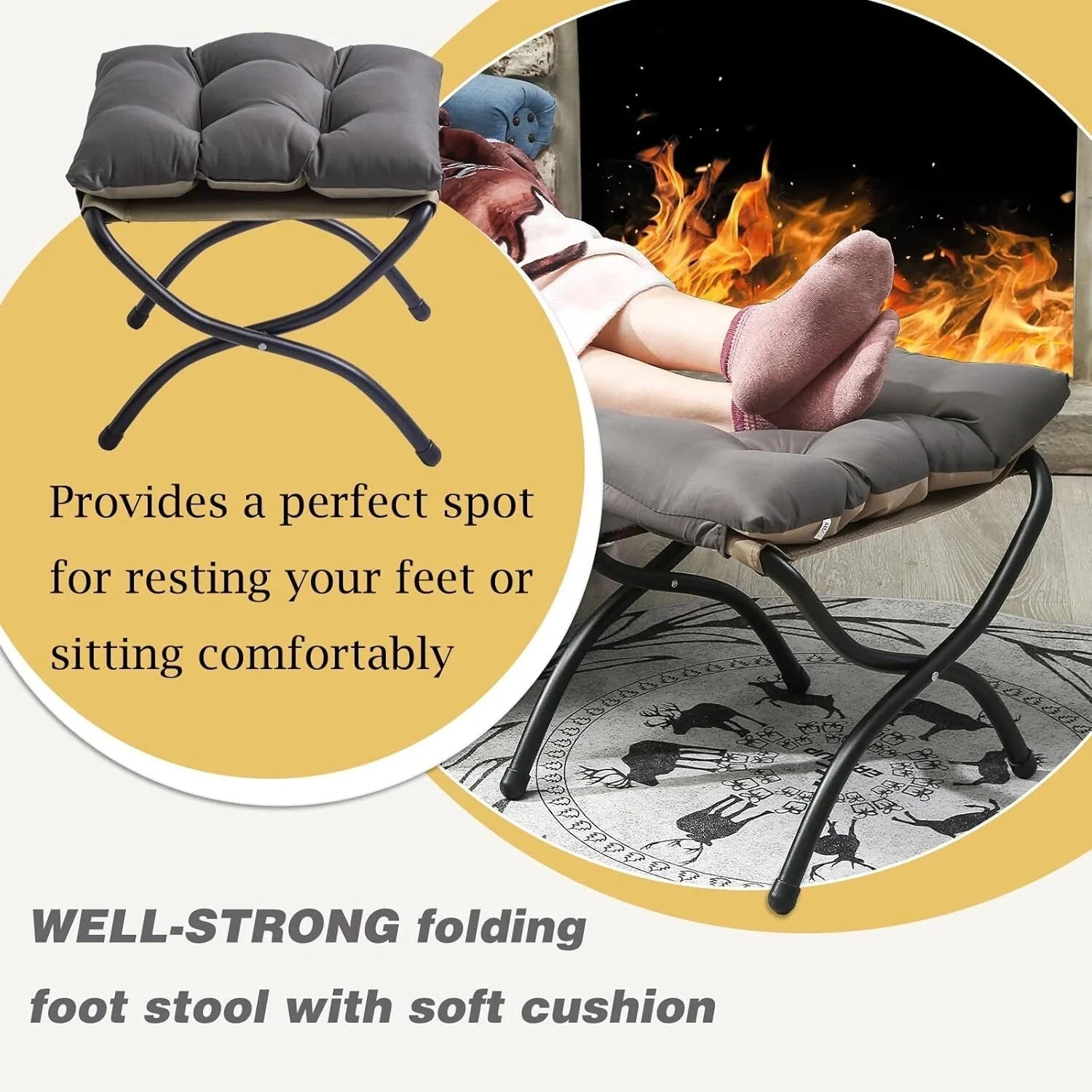 15 Folding Footstool for Patio,Small Outdoor Decorative Bench,Washable Dark Gray 07FC0E-D4 - KOEEK [5]