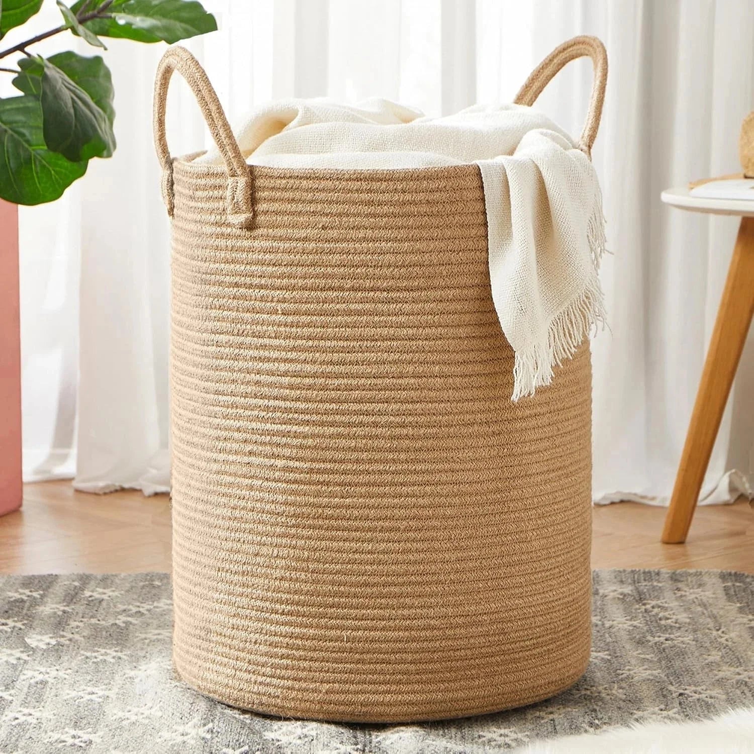 15 inches × 20 inches Ramie woven laundry basket Rattan rope clothing 07FC0E-D4 - KOEEK [1]