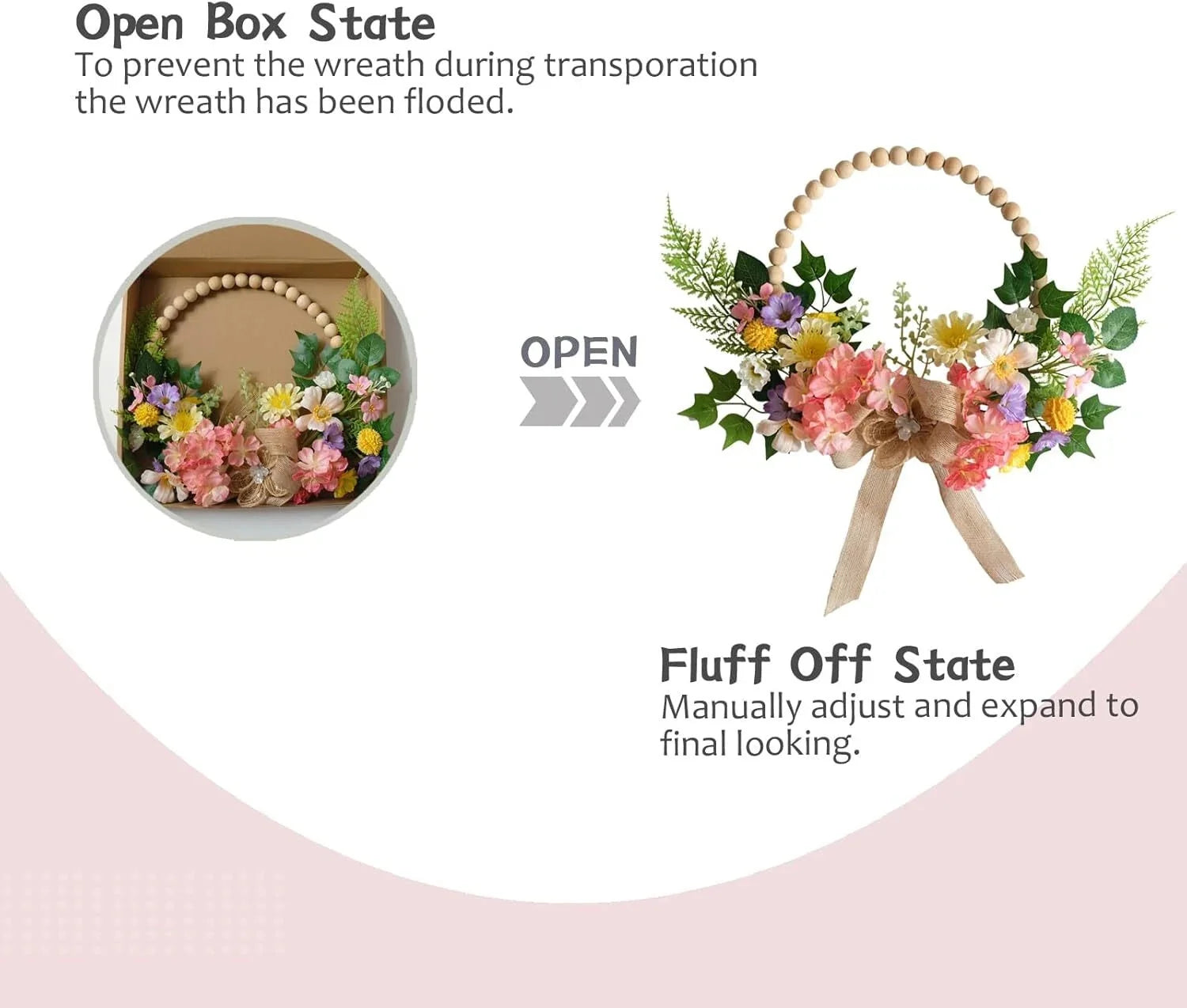 16 Inch Artificial Spring Wooden Bead Wreath with Flower Bow Summer Hydrangea 07FC0E-D4 - KOEEK [5]