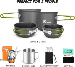 16-Piece Camping Cookware Set, Lightweight Pots and Pans Mini Stove with 2 Cups 07FC0E-D4 - KOEEK [3]