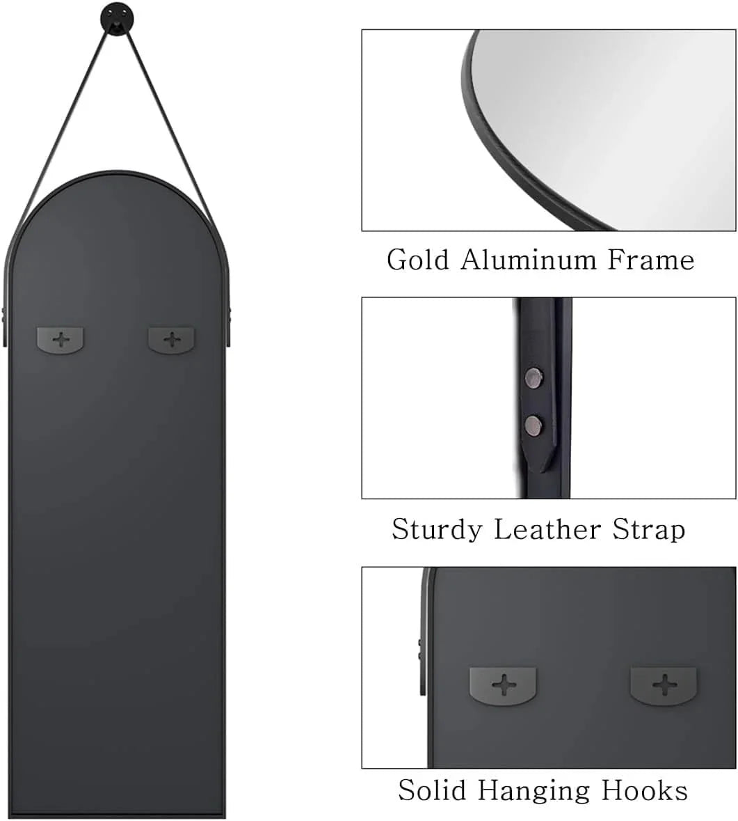 16"x48" Hanging Mirror with Leather Strap,Full Length Mirror with Aluminum Frame 07FC0E-D4 - KOEEK [5]