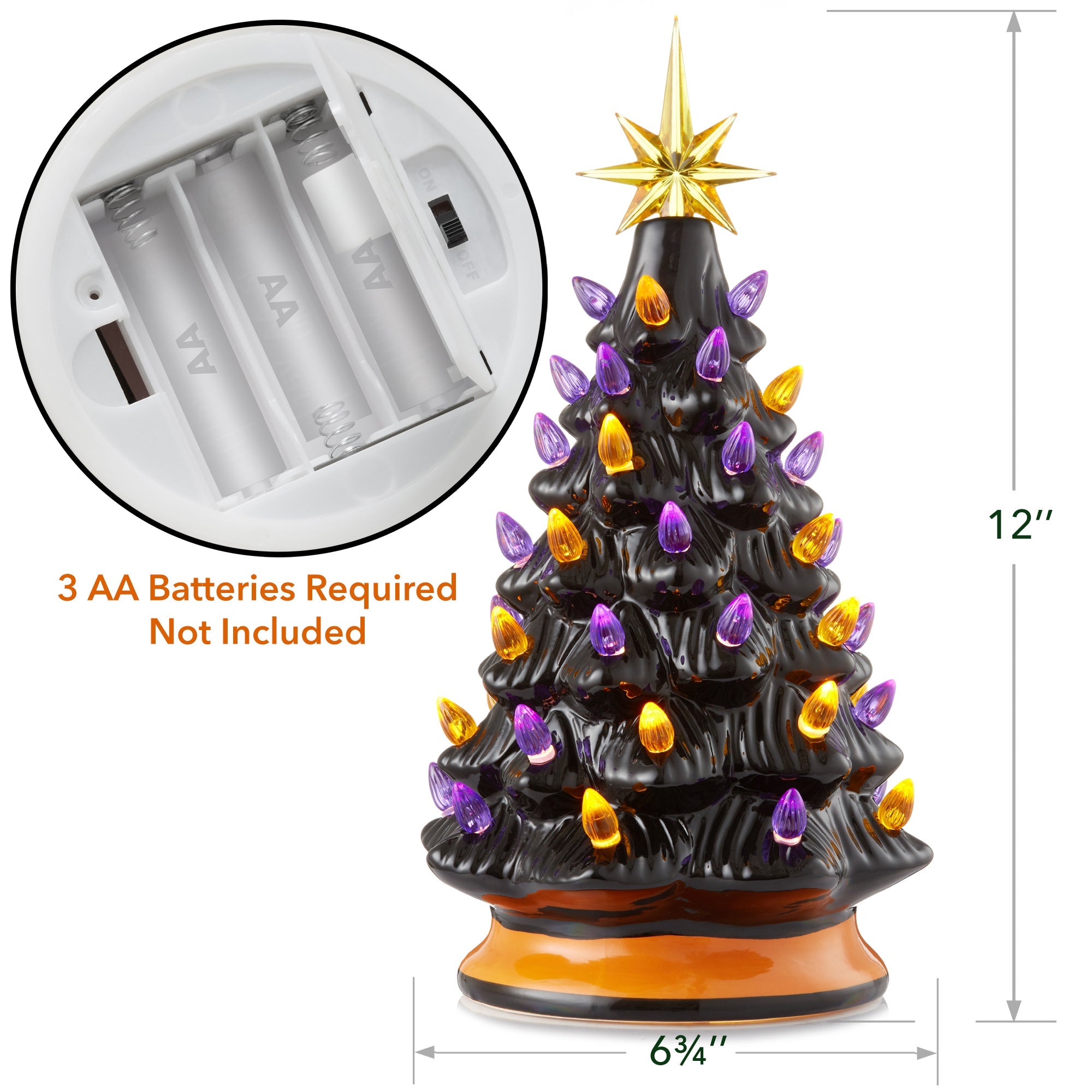 12" Pre-Lit Ceramic Christmas Tree Hand-Painted Tabletop with Lights 07FC0E-D4 - KOEEK