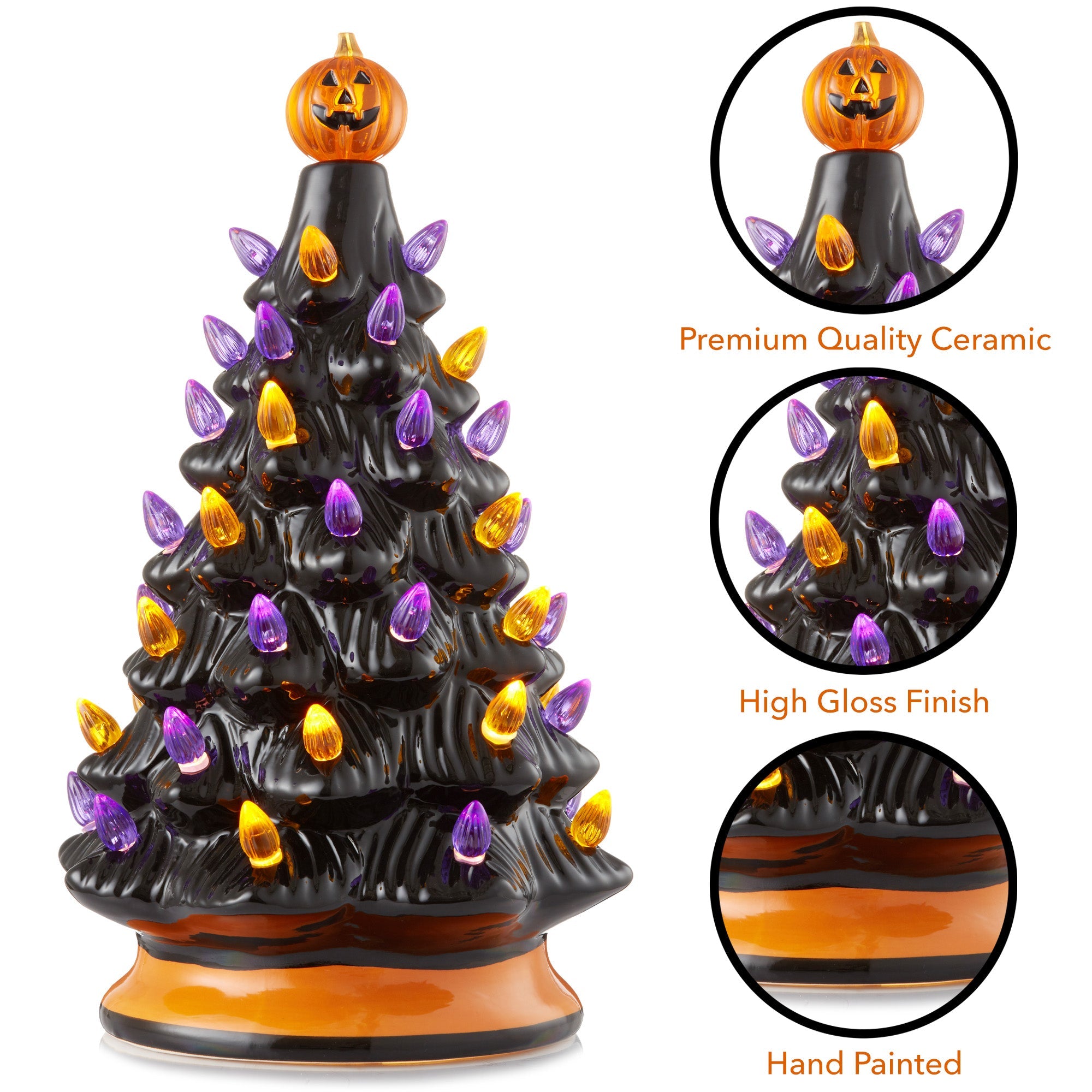 12" Pre-Lit Ceramic Christmas Tree Hand-Painted Tabletop with Lights 07FC0E-D4 - KOEEK