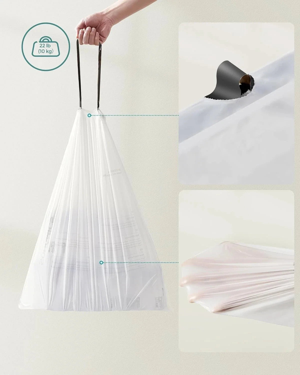 180 pull-string kitchen garbage bags, 4 rolls, white 07FC0E-D4 - KOEEK [7]