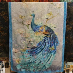 180x70cm Peacock Print Xiangyun Silk Scarf Chinese Style Shawl Wrap 07FC0E-D4 - KOEEK [1]
