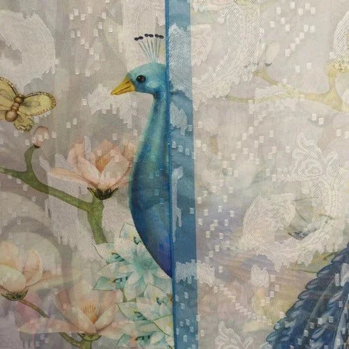 180x70cm Peacock Print Xiangyun Silk Scarf Chinese Style Shawl Wrap 07FC0E-D4 - KOEEK [4]