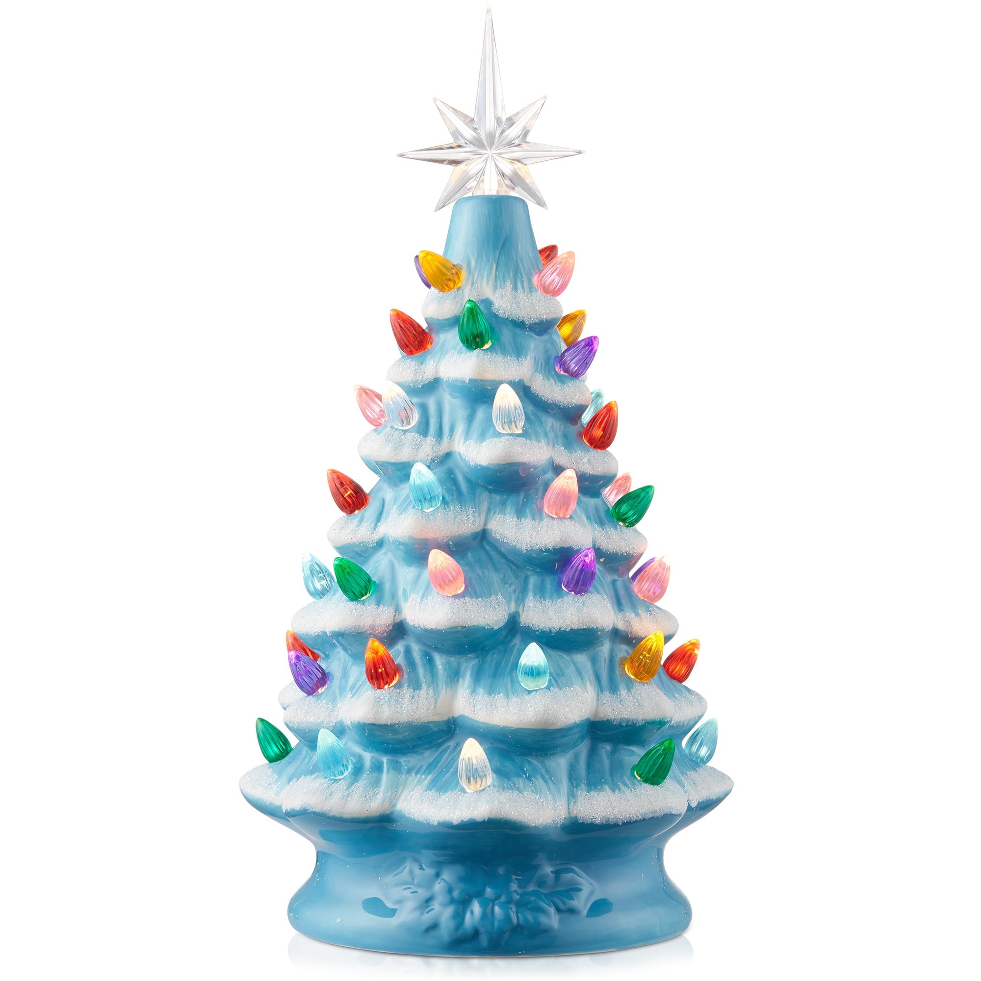 12" Pre-Lit Ceramic Christmas Tree Hand-Painted Tabletop with Lights 07FC0E-D4 - KOEEK