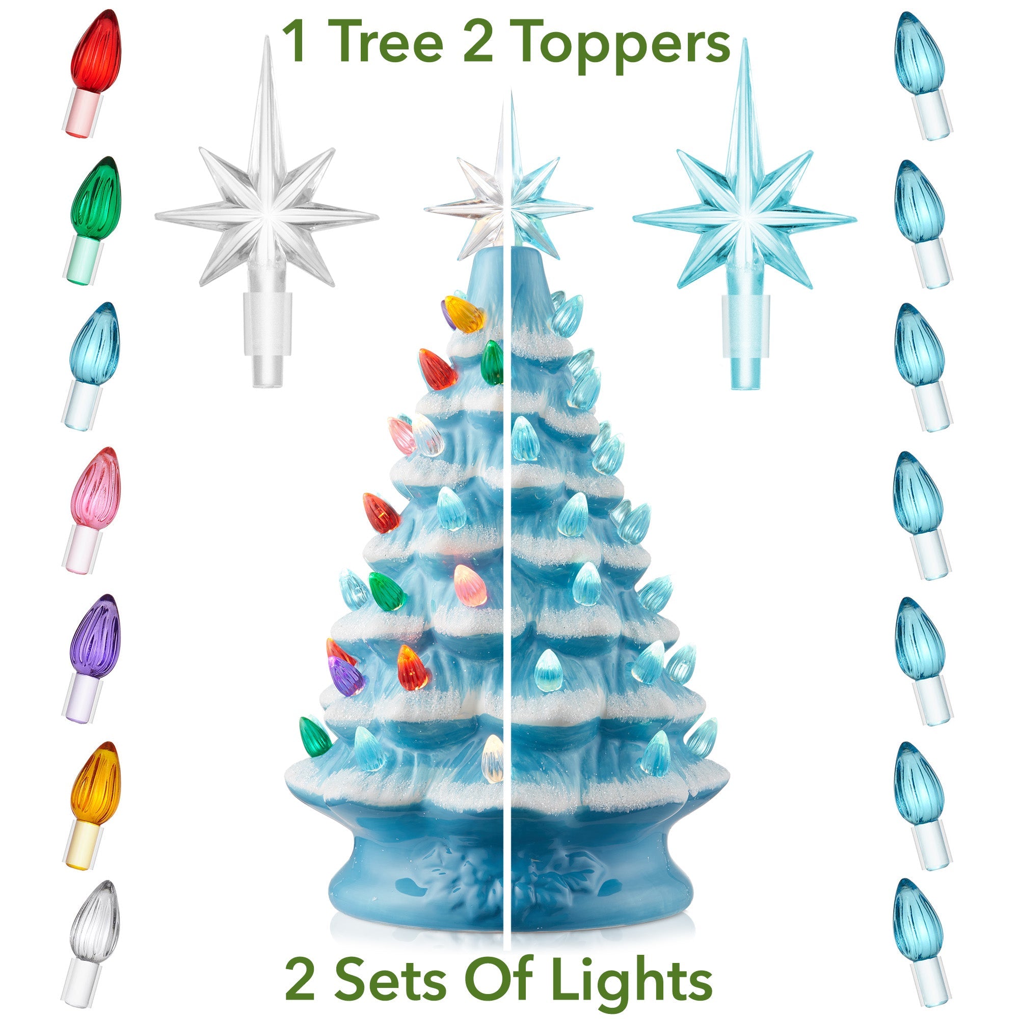 12" Pre-Lit Ceramic Christmas Tree Hand-Painted Tabletop with Lights 07FC0E-D4 - KOEEK