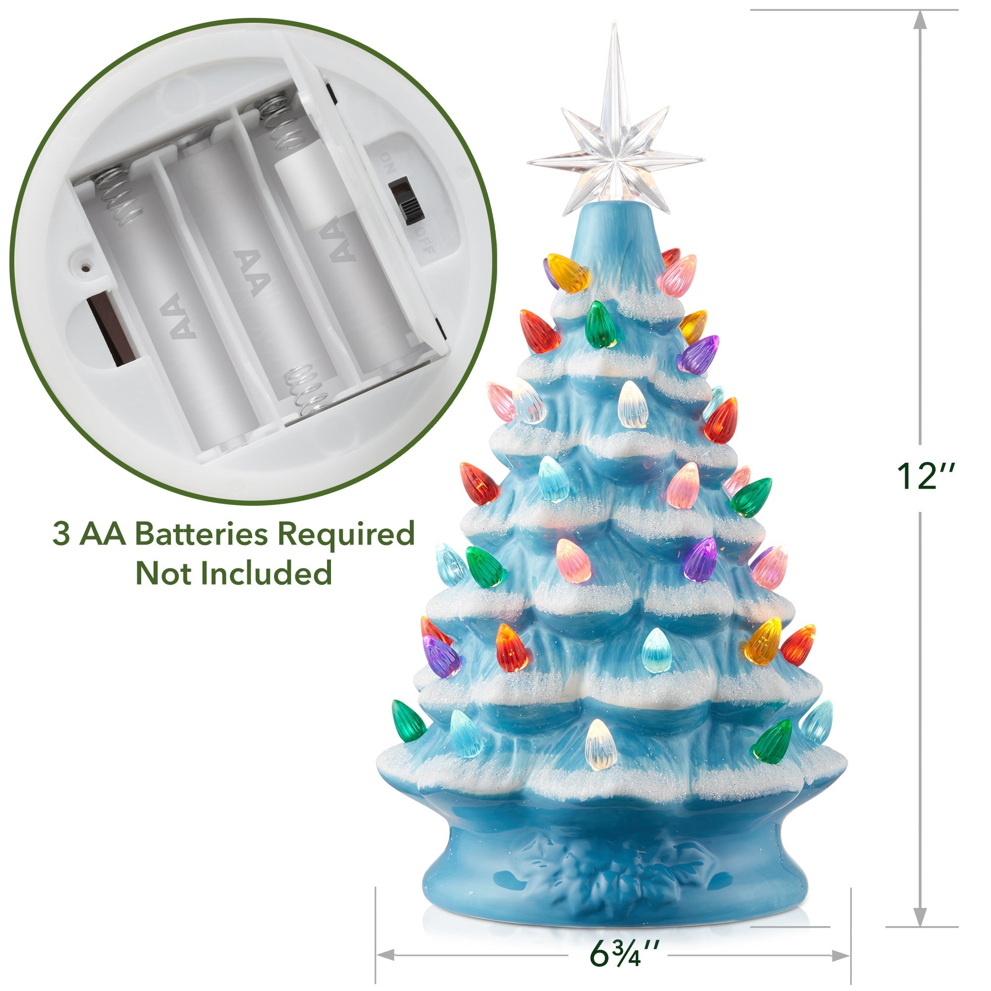 12" Pre-Lit Ceramic Christmas Tree Hand-Painted Tabletop with Lights 07FC0E-D4 - KOEEK