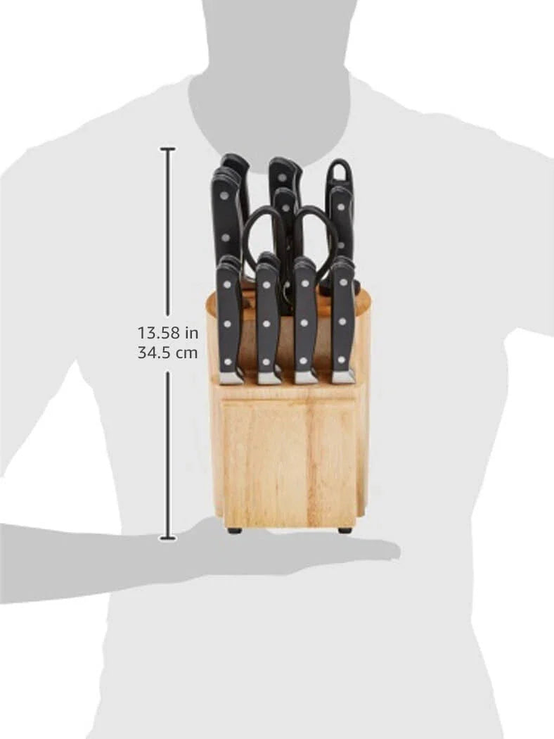 18-PiecePremium High Carbon Stainless Steel Blade Set with Pine Wood Block,Black 07FC0E-D4 - KOEEK [8]