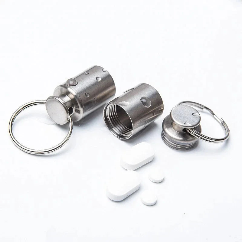 1PCS Titanium Pill Holder Case Organizer Container Portable Waterproof Keychain 07FC0E-D4 - KOEEK [4]