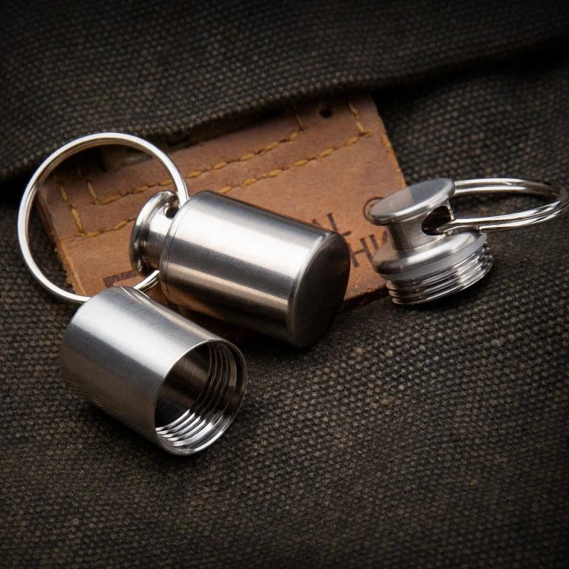 1PCS Titanium Pill Holder Case Organizer Container Portable Waterproof Keychain 07FC0E-D4 - KOEEK [5]
