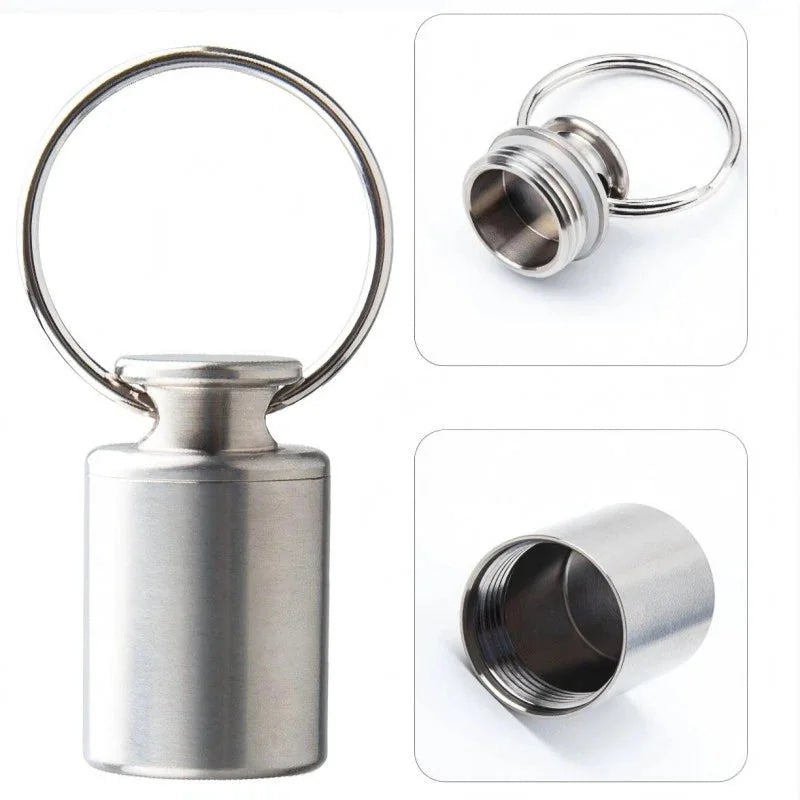1PCS Titanium Pill Holder Case Organizer Container Portable Waterproof Keychain 07FC0E-D4 - KOEEK [7]