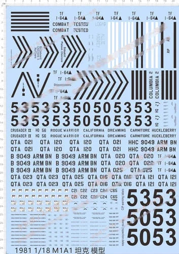 1/16 1/18 US ARMY M1A1 Abrams Tank Markings Model Water Slide Decal Black White 07FC0E-D4 - KOEEK [1]