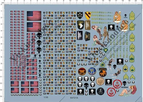 1/35 Scale helmet All Size USA flag brassard collar badge Model Kit Water Decal 07FC0E-D4 - KOEEK [1]