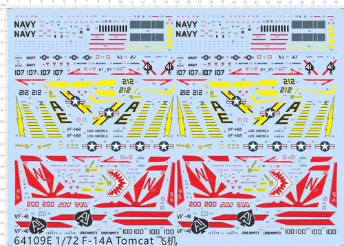 1/72 F-14 TOMCAT VF-111 SUNDOWNER VF-41 Black Aces Squadron Markings Water Decal 07FC0E-D4 - KOEEK [1]