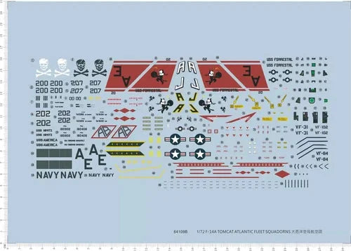 1/72 USS Forrestal F-14A TOMCAT ATLANTIC FLEET SQUADORNS Markings Water Decal 07FC0E-D4 - KOEEK [1]