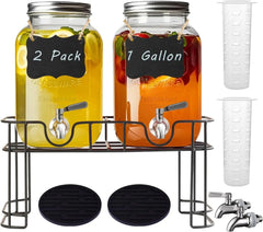1 Gallon Glass Drink Dispenser with Stand,2 Pack Glass Beverage Dispenser 07FC0E-D4 - KOEEK [1]