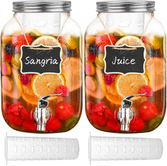 1 Gallon Glass Drink Dispensers for Parties,2 Pack Beverage Dispenser with Fruit 07FC0E-D4 - KOEEK [1]
