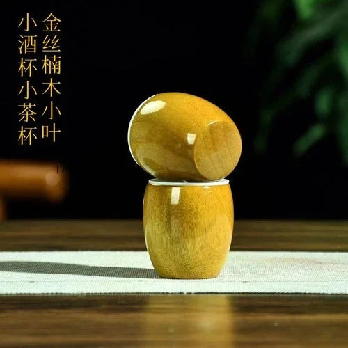 1 Pcs Golden Nanmu Tea Cup 4.6×4.8cm Ceramic Lined Wine Cup Natural Wood 07FC0E-D4 - KOEEK [2]