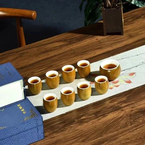 1 Pcs Golden Nanmu Tea Cup 4.6×4.8cm Ceramic Lined Wine Cup Natural Wood 07FC0E-D4 - KOEEK [3]