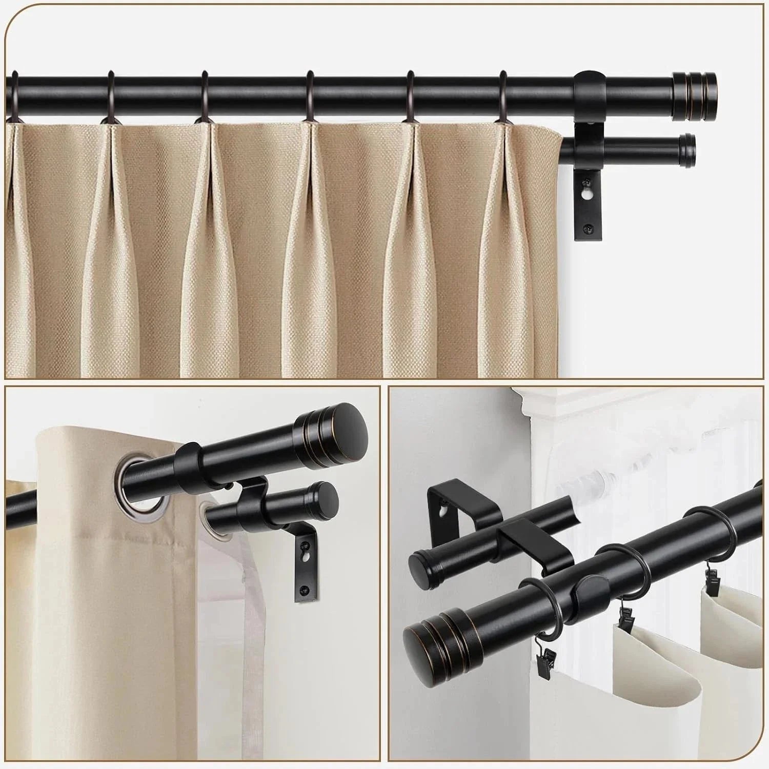 1-inch double curtain rod, length range 36 to 72 inches (3 to 6 feet) 07FC0E-D4 - KOEEK [4]