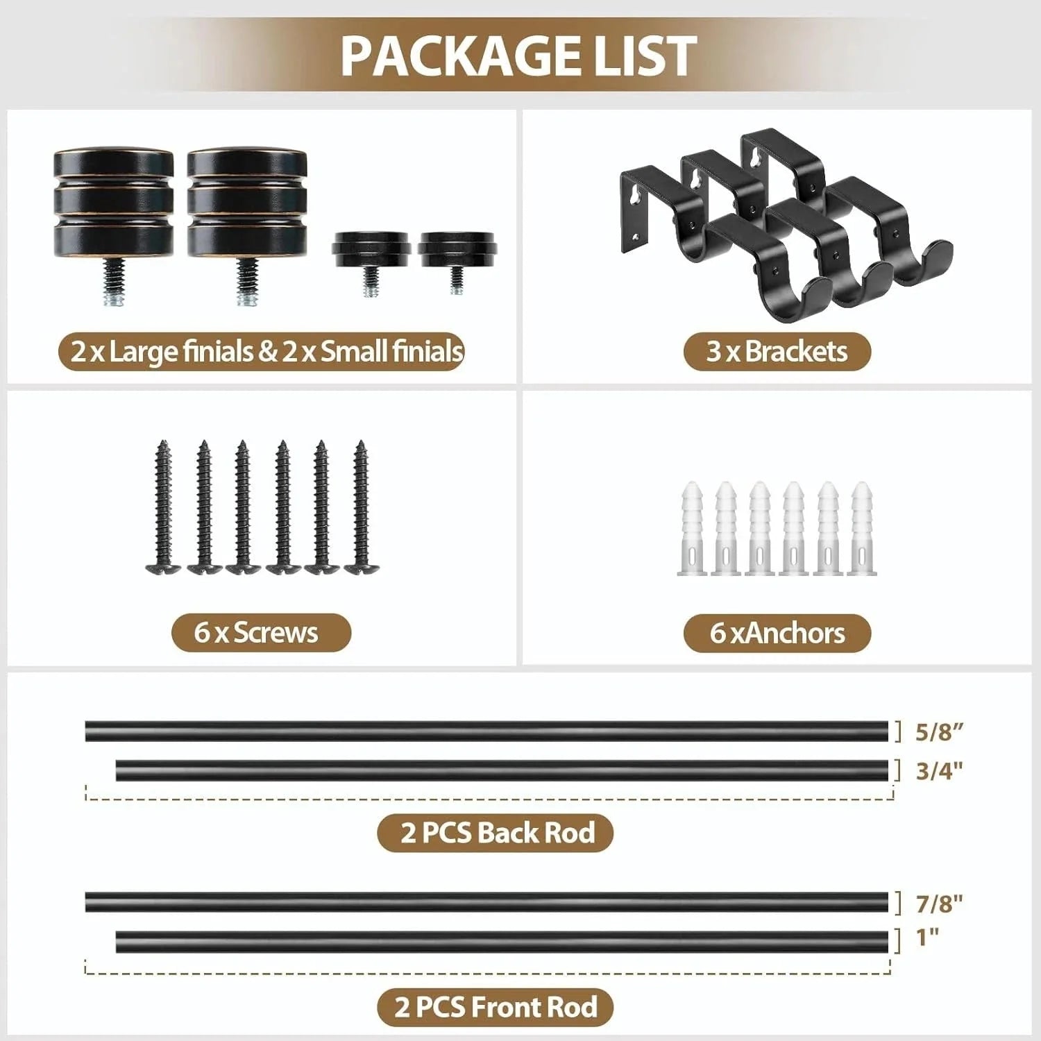 1-inch double curtain rod, length range 36 to 72 inches (3 to 6 feet) 07FC0E-D4 - KOEEK [8]