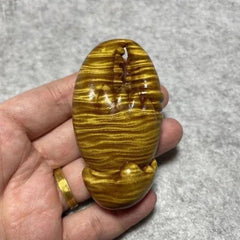 1pcs Golden Nanmu Crab Claw Hand Carved Wenwan Decor Collectible Wood Piece Gift 07FC0E-D4 - KOEEK [2]