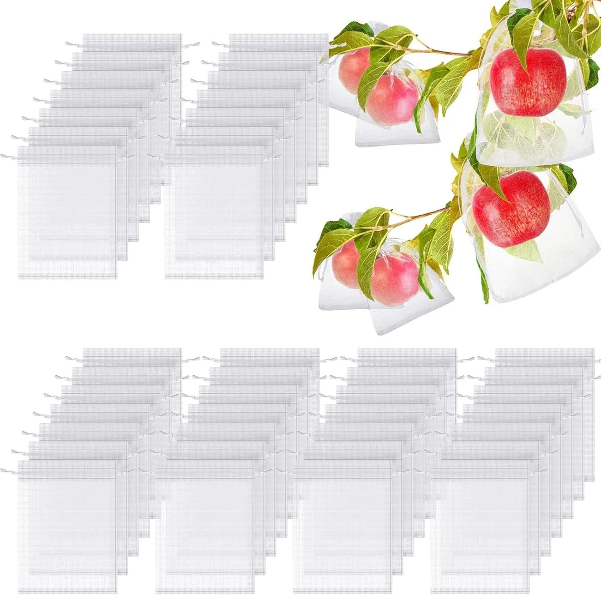 200 Pcs Fruit Protection Bags with Drawstring - White, 6 x 8 Inch 07FC0E-D4 - KOEEK [1]