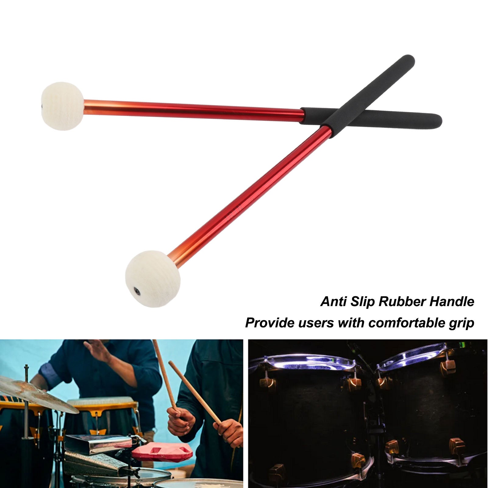 new 1 Pair Timpani Mallets Soft Felt Head Rubber Handle Percussion Drumsticks koeek - KOEEK