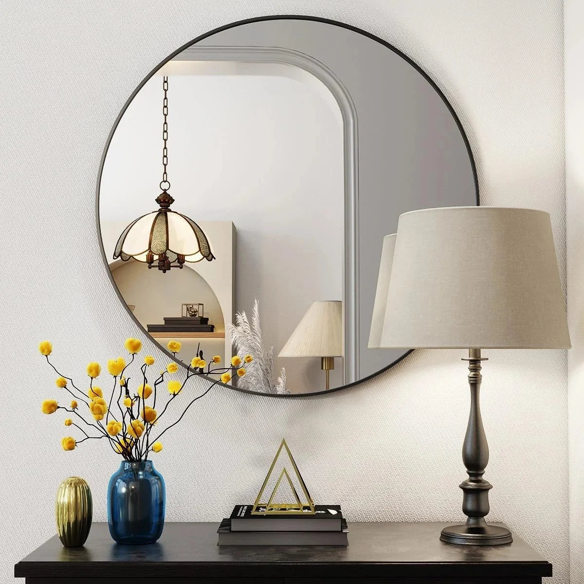 20 Inch Round Mirror, Metal Frame Circle Mirror, Wall Mounted for Entryway 07FC0E-D4 - KOEEK [6]