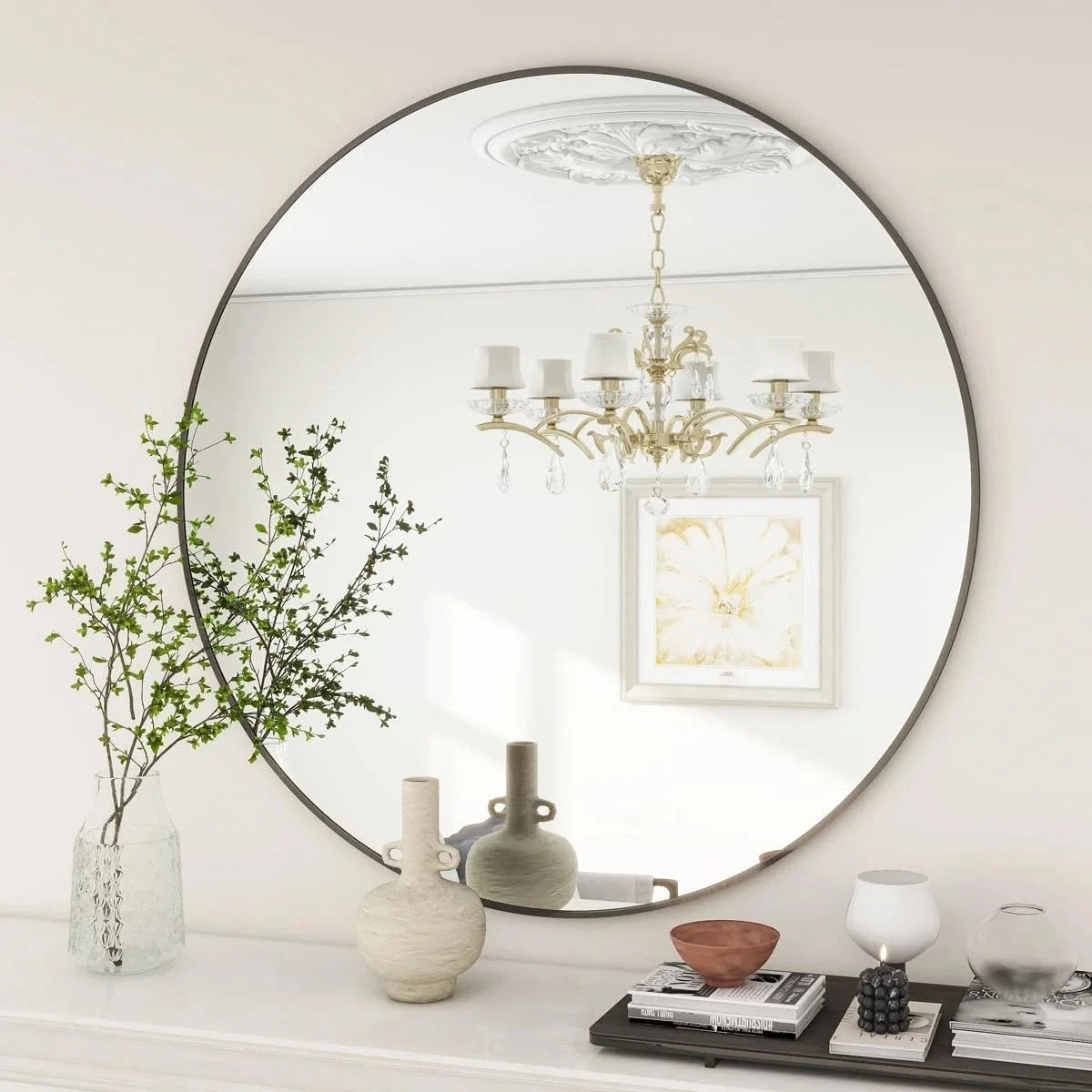 20 Inch Round Mirror, Metal Frame Circle Mirror, Wall Mounted for Entryway 07FC0E-D4 - KOEEK [7]