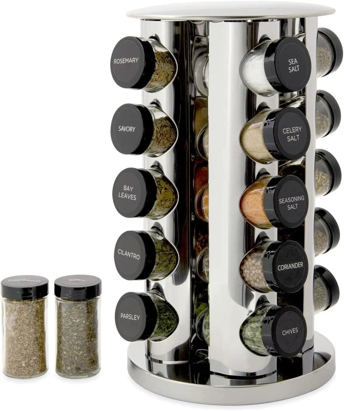 20-can rotating tabletop spice rack, polished stainless steel, black lid 07FC0E-D4 - KOEEK [1]