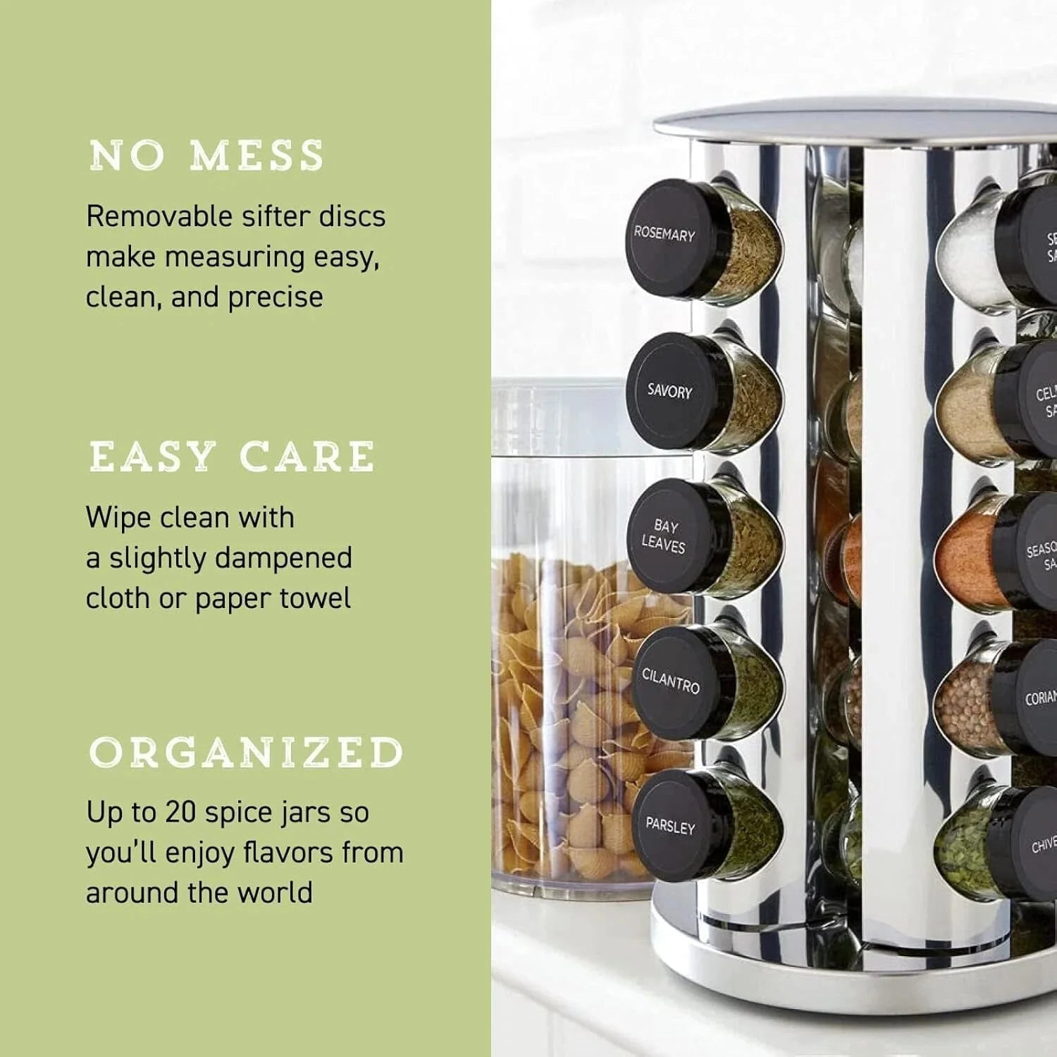 20-can rotating tabletop spice rack, polished stainless steel, black lid 07FC0E-D4 - KOEEK [6]