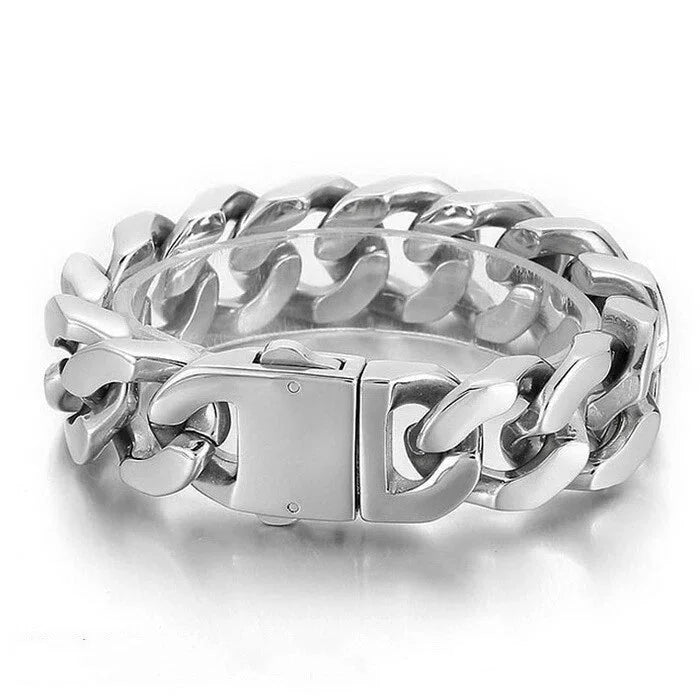 20mm Heavy Polished Silver Stainless Steel Curb Cuban Mens Chain Bracelet Gift 07FC0E-D4 - KOEEK [2]