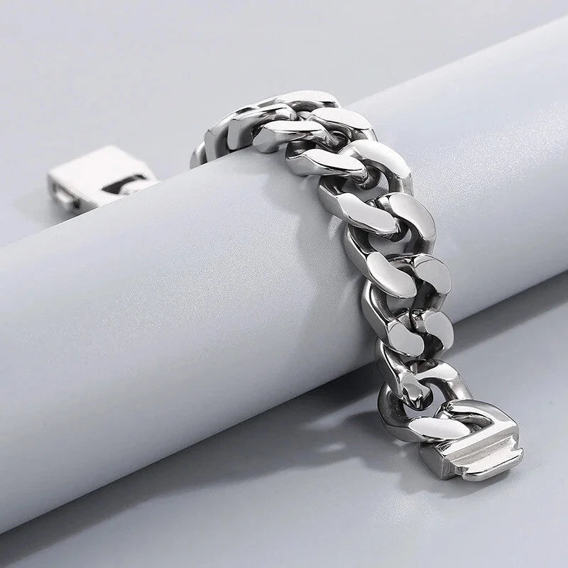 20mm Heavy Polished Silver Stainless Steel Curb Cuban Mens Chain Bracelet Gift 07FC0E-D4 - KOEEK [3]