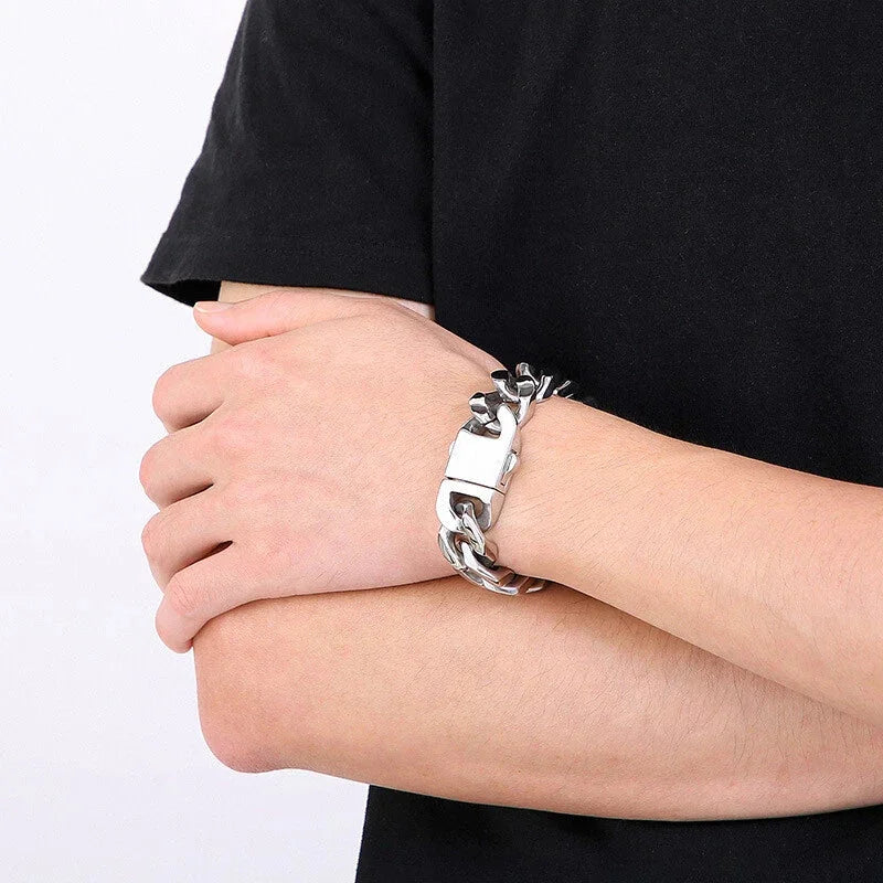 20mm Heavy Polished Silver Stainless Steel Curb Cuban Mens Chain Bracelet Gift 07FC0E-D4 - KOEEK [4]