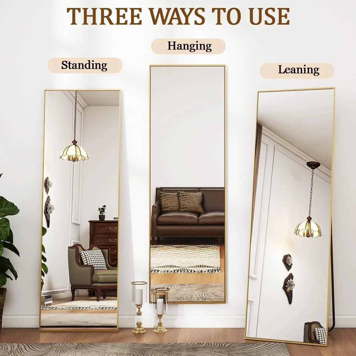21"x56" Floor Mirror Full Length, Bedroom Floor Body Mirror, Large Gold Mirror 07FC0E-D4 - KOEEK [4]
