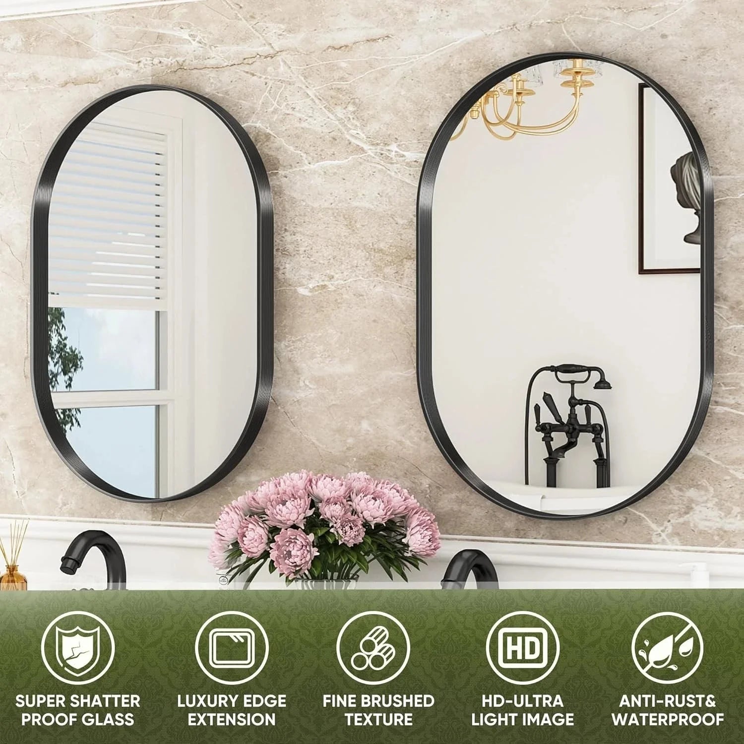 22"x30" Bathroom Mirror,Bathroom Vanity Mirror Metal Framed,Wall-Mounted Mirrors 07FC0E-D4 - KOEEK [4]