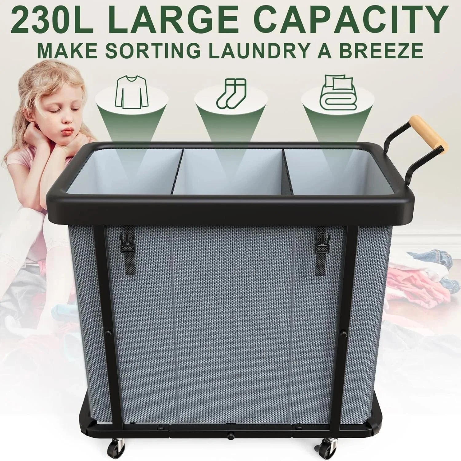 230-liter (60-gallon) extra-large stylish laundry sorting basket 07FC0E-D4 - KOEEK [2]